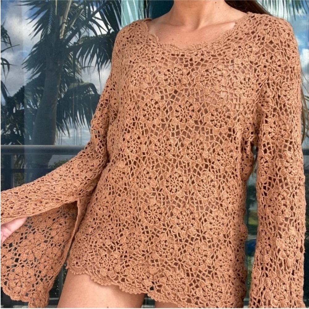 Newport News Brown Crochet Boho Top